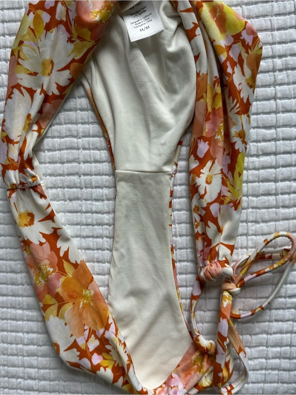 Lspace Floral Tie-Side Bikini Bottom in Cream & Orange